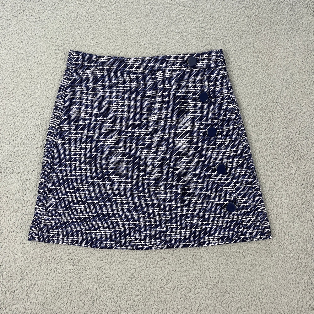 Ann Taylor LOFT Tweed Side Button Skirt Size 2 Blue Geometric‎ Knit NWT